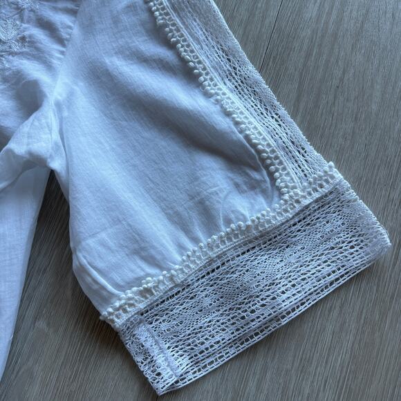 J Crew Embroidered Lace Trim Button Up Shirt In Cotton Voile Size 2 White FLAWS - Picture 10 of 16